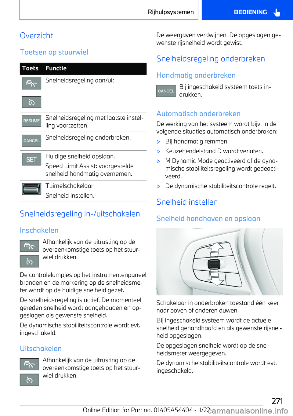 BMW X5 M 2022 Instructieboekjes (in Dutch) OverzichtToetsen op stuurwielToetsFunctieSnelheidsregeling aan/uit.Snelheidsregeling met laatste instel BMW X5 M 2022 Instructieboekjes (in Dutch) OverzichtToetsen op stuurwielToetsFunctieSnelheidsregeling aan/uit.Snelheidsregeling met laatste instel