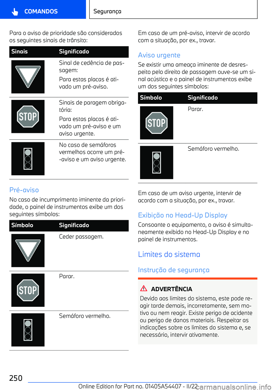 BMW X5 M 2022  Manual do condutor (in Portuguese) Para o aviso de prioridade so considerados
os seguintes sinais de tr nsito:SinaisSignificadoSinal de cedência de pas