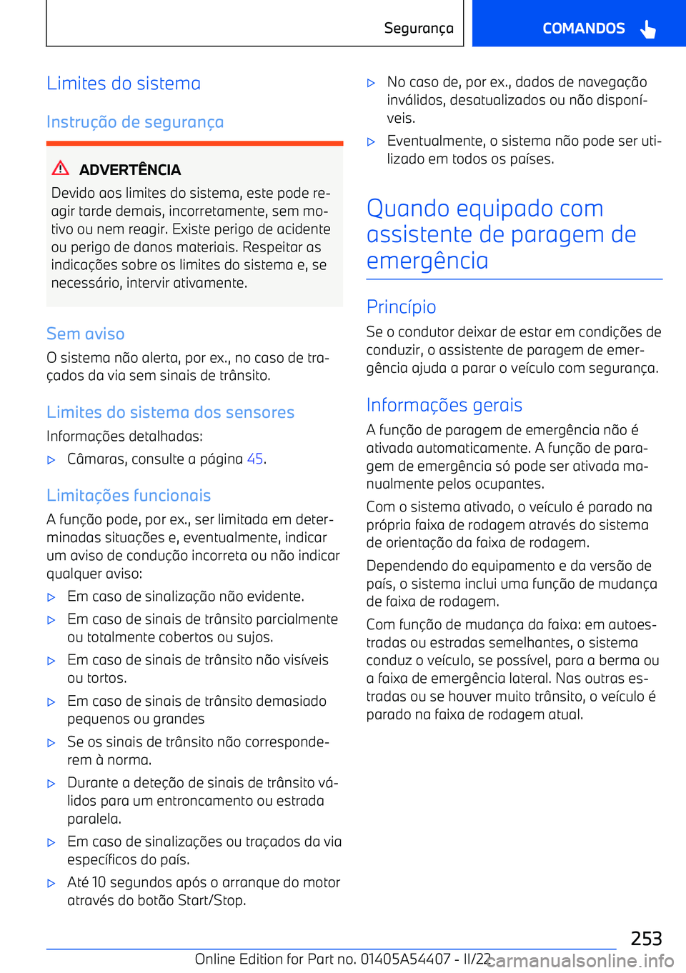 BMW X5 M 2022  Manual do condutor (in Portuguese) Limites do sistemaInstru