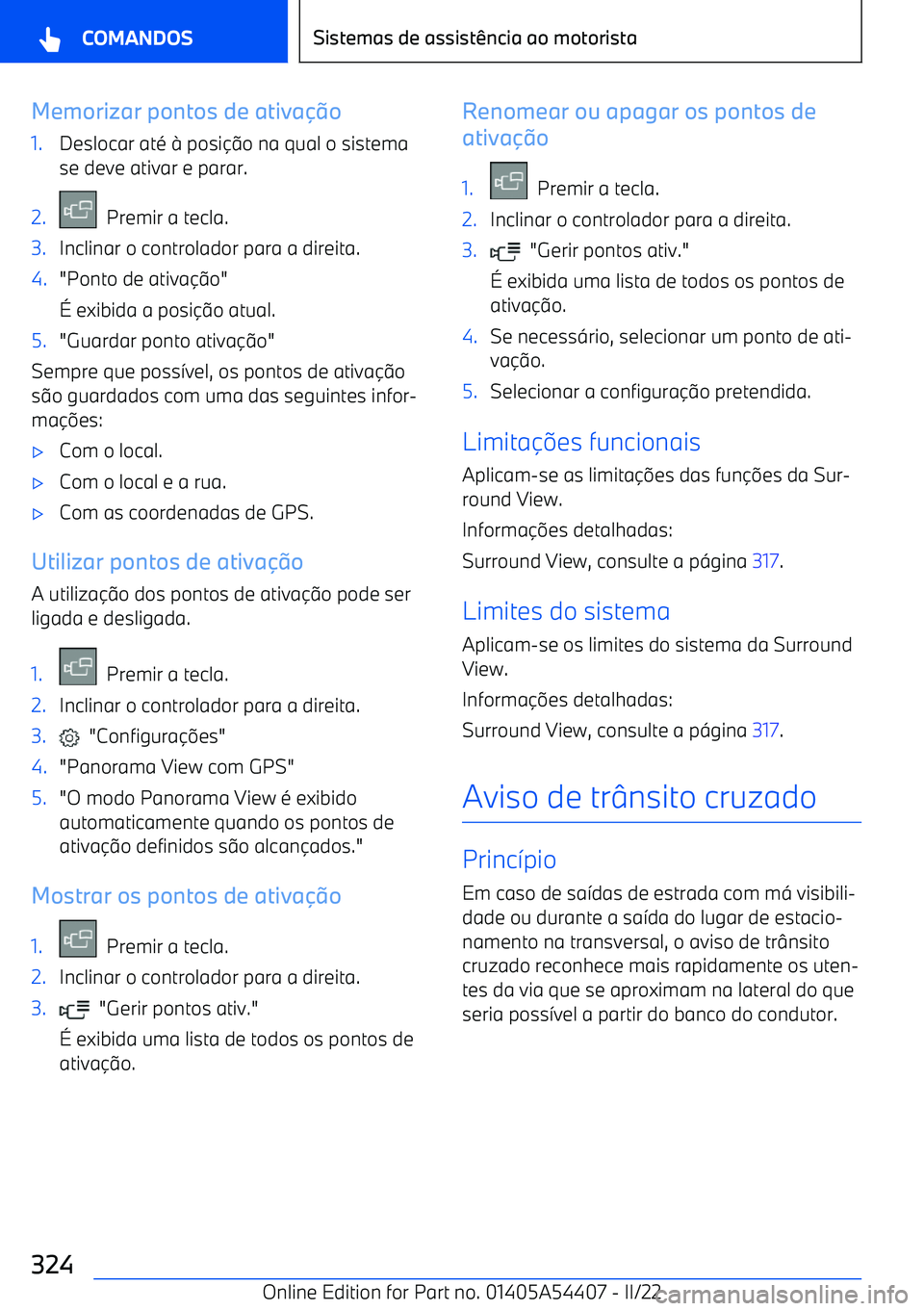 BMW X5 M 2022  Manual do condutor (in Portuguese) Memorizar pontos de ativa