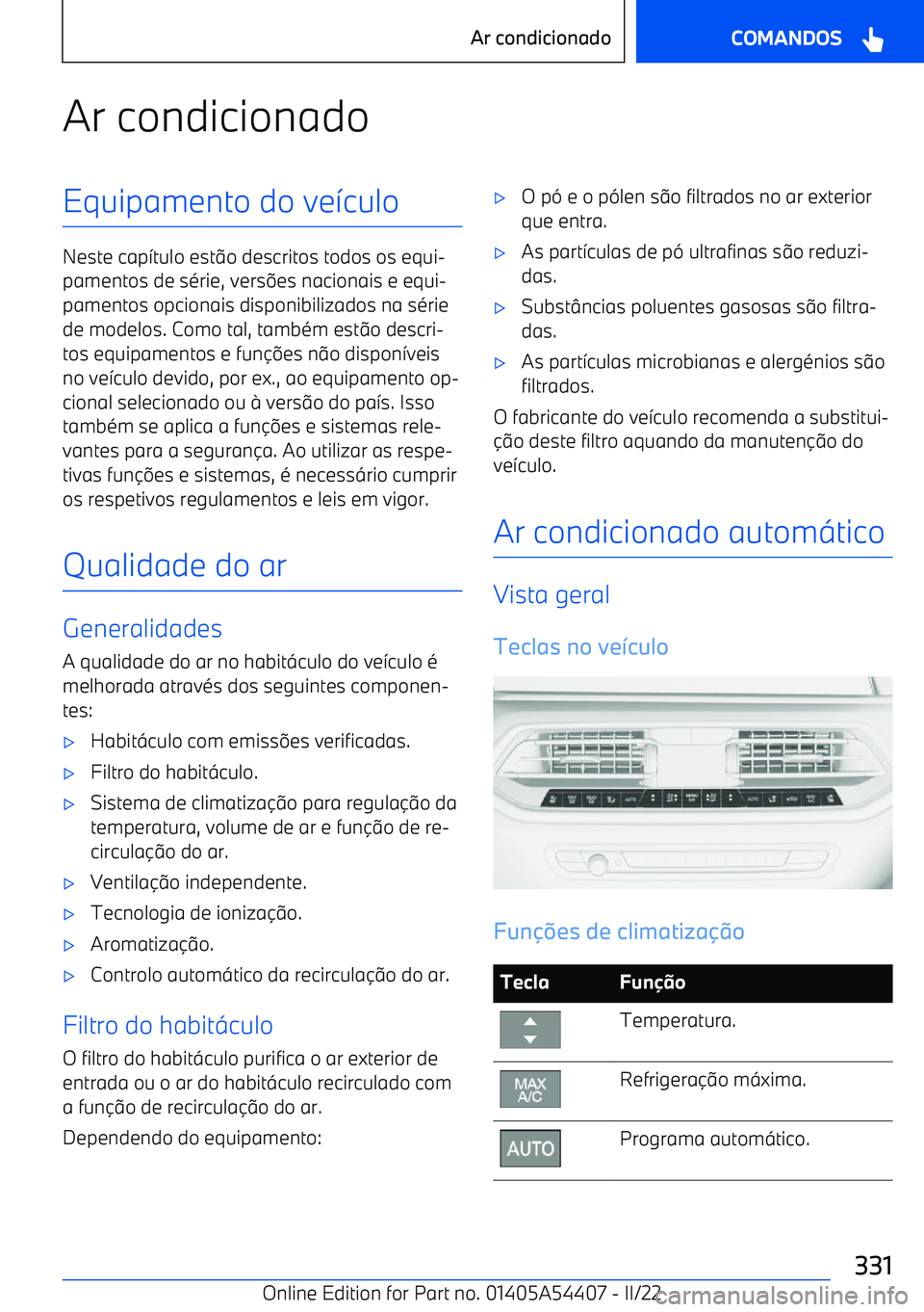 BMW X5 M 2022  Manual do condutor (in Portuguese) Ar condicionadoEquipamento do ve