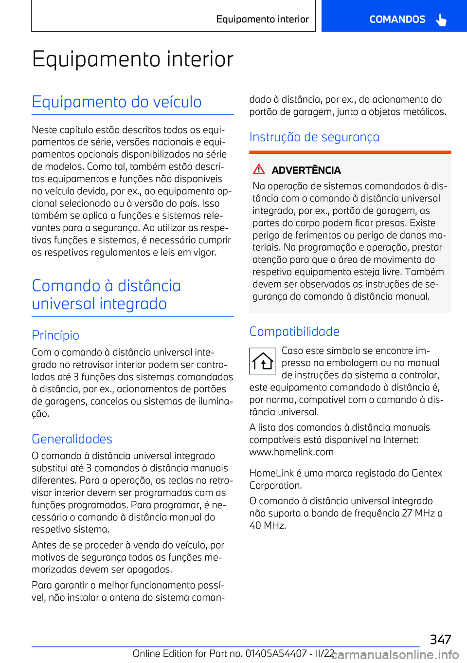 BMW X5 M 2022  Manual do condutor (in Portuguese) Equipamento interiorEquipamento do ve