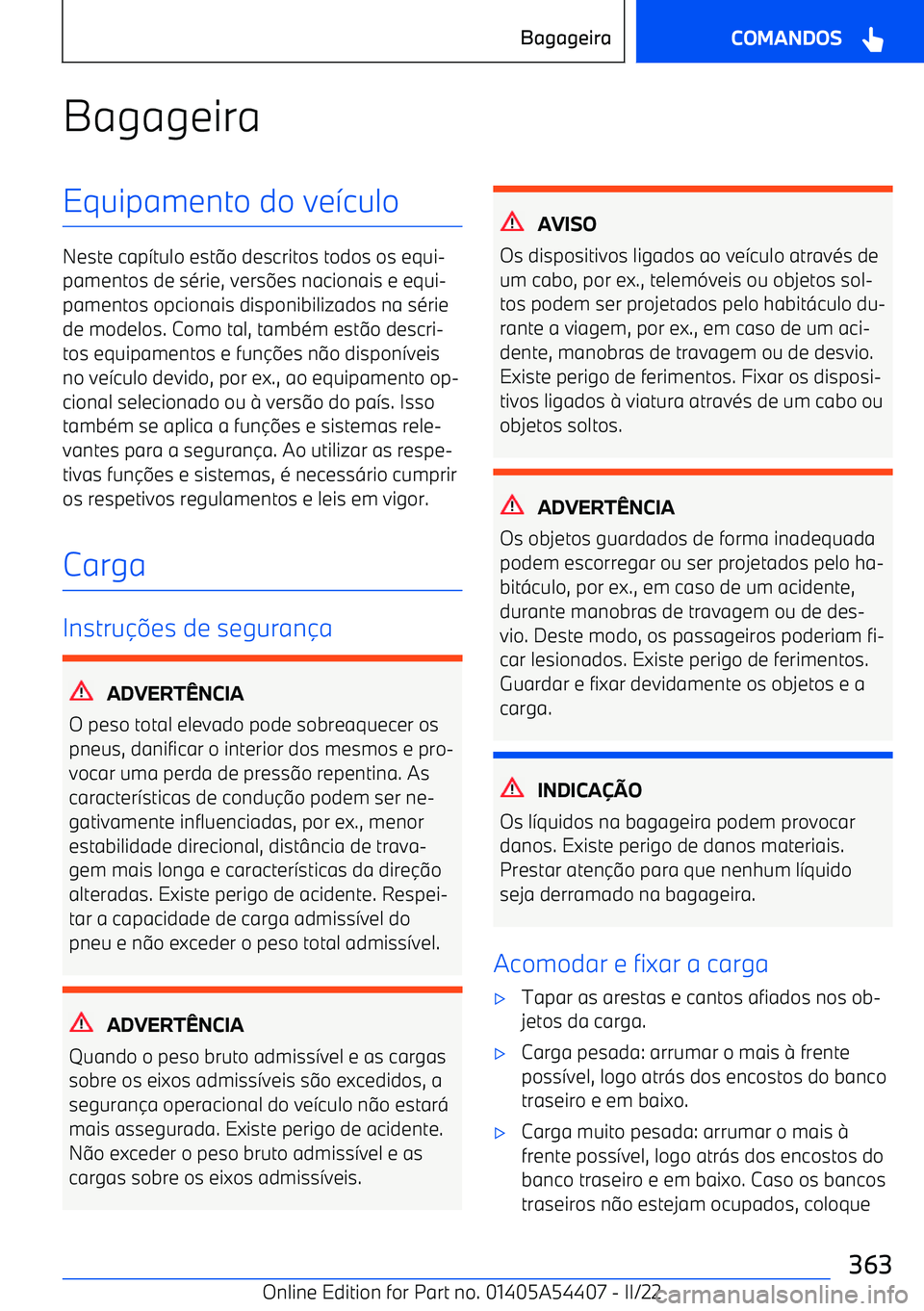 BMW X5 M 2022  Manual do condutor (in Portuguese) BagageiraEquipamento do ve