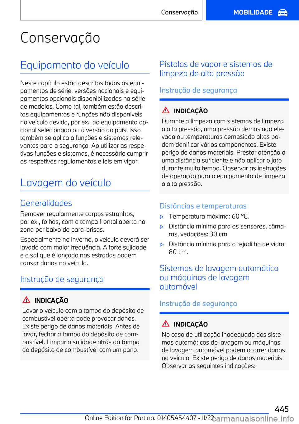 BMW X5 M 2022  Manual do condutor (in Portuguese) ConservaoEquipamento do ve