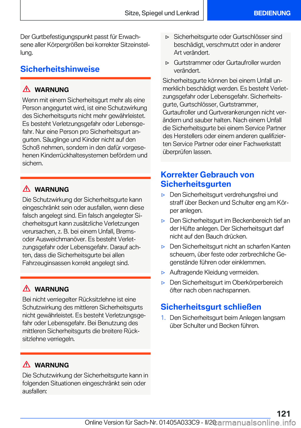 BMW X5 M 2020  Betriebsanleitungen (in German) �D�e�r��G�u�r�t�b�e�f�e�s�t�i�g�u�n�g�s�p�u�n�k�t��p�a�s�s�t��f�