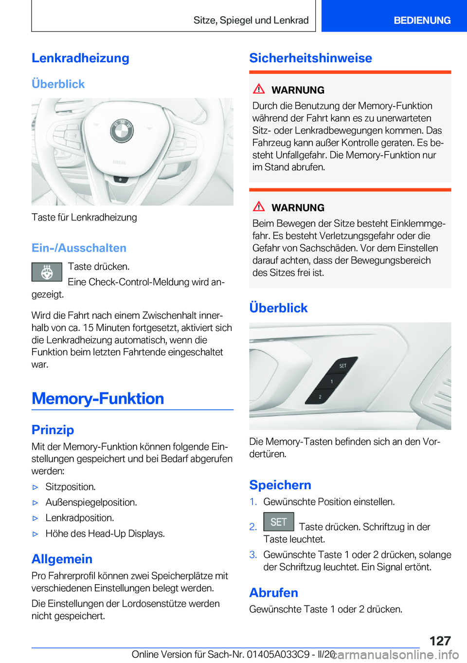 BMW X5 M 2020  Betriebsanleitungen (in German) �L�e�n�k�r�a�d�h�e�i�z�u�n�g
�