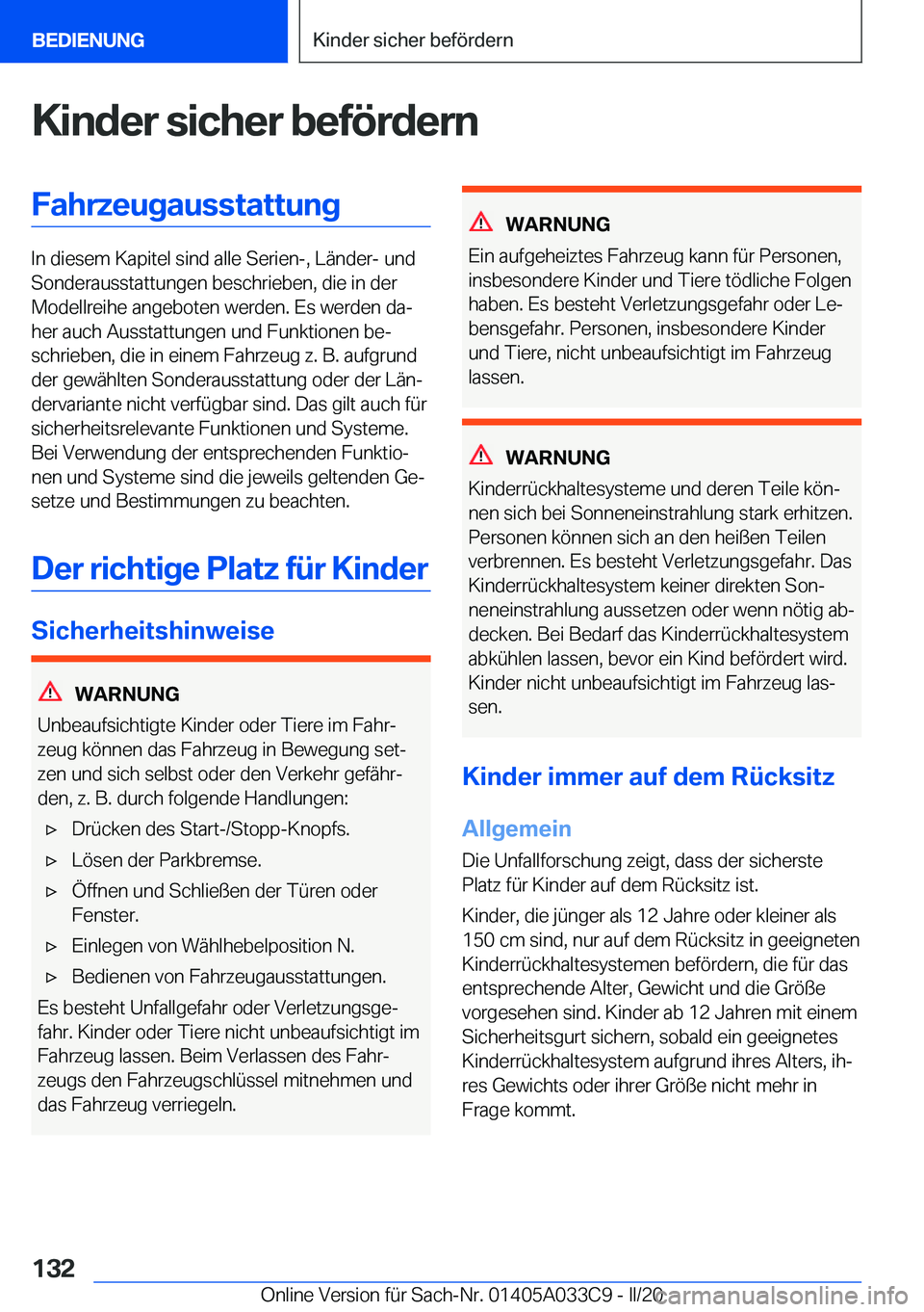 BMW X5 M 2020  Betriebsanleitungen (in German) �K�i�n�d�e�r��s�i�c�h�e�r��b�e�f�