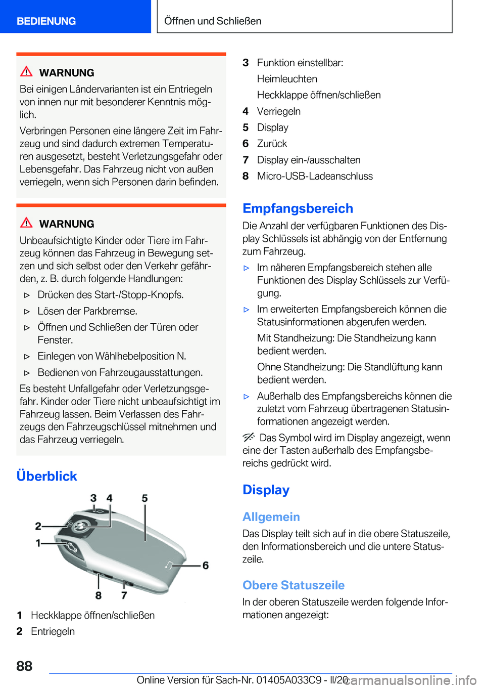 BMW X5 M 2020  Betriebsanleitungen (in German) �W�A�R�N�U�N�G
�B�e�i��e�i�n�i�g�e�n��L�