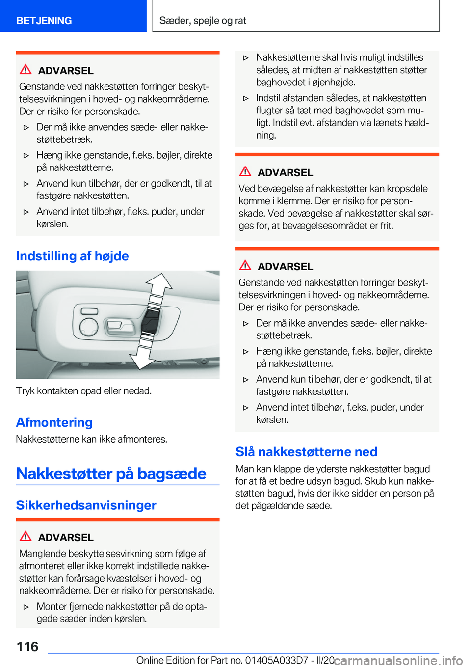 BMW X5 M 2020  InstruktionsbØger (in Danish) �A�D�V�A�R�S�E�L
�G�e�n�s�t�a�n�d�e��v�e�d��n�a�k�k�e�s�t�