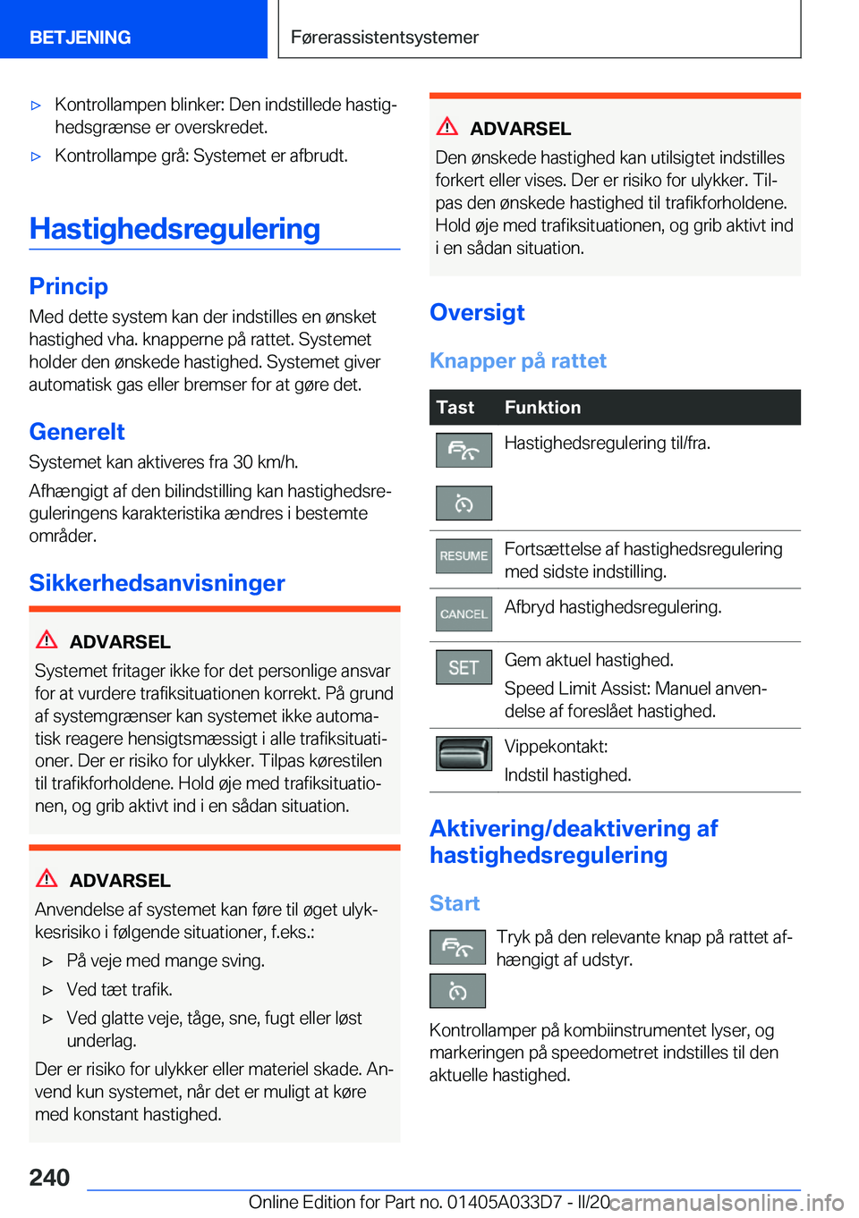 BMW X5 M 2020  InstruktionsbØger (in Danish) 'x�K�o�n�t�r�o�l�l�a�m�p�e�n��b�l�i�n�k�e�r�:��D�e�n��i�n�d�s�t�i�l�l�e�d�e��h�a�s�t�i�gj�h�e�d�s�g�r�æ�n�s�e��e�r��o�v�e�r�s�k�r�e�d�e�t�.'x�K�o�n�t�r�o�l�l�a�m�p�e��g�r�å�:��S�y�s