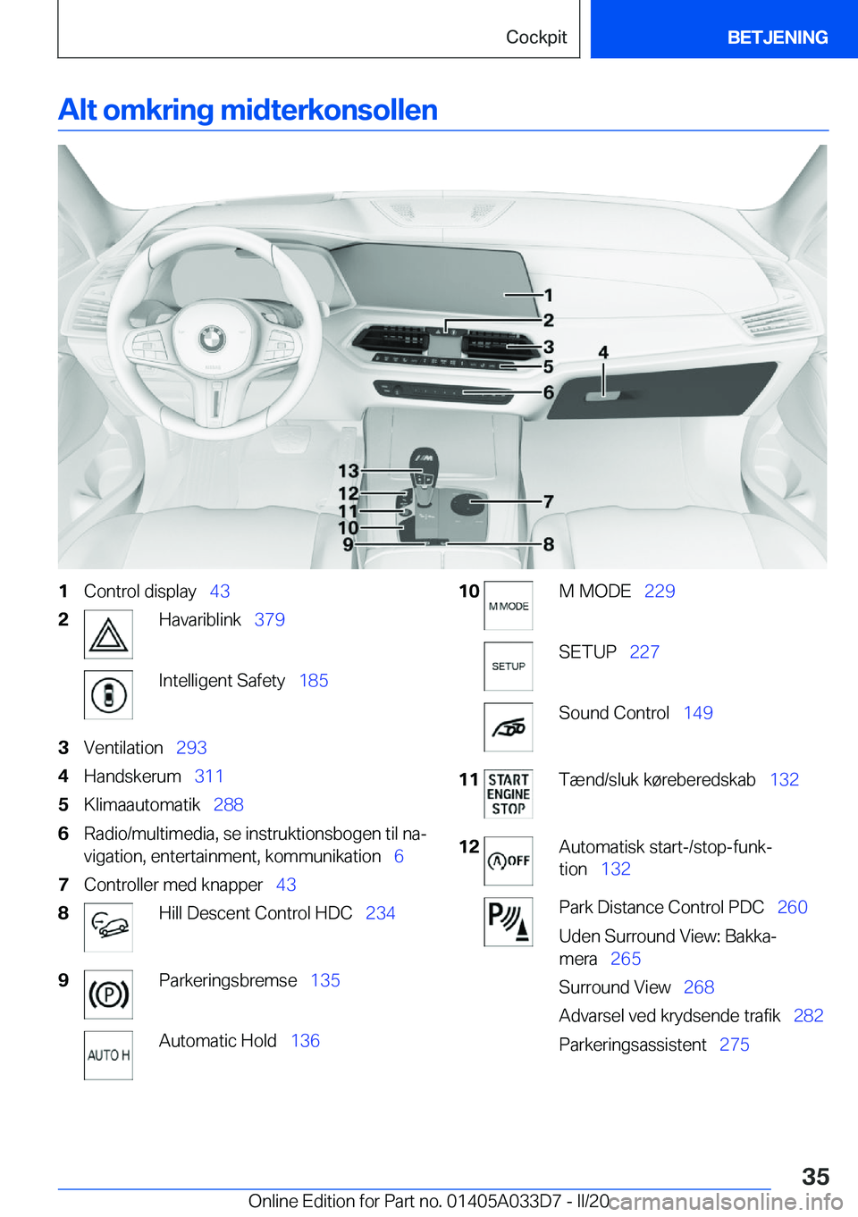 BMW X5 M 2020  InstruktionsbØger (in Danish) �A�l�t��o�m�k�r�i�n�g��m�i�d�t�e�r�k�o�n�s�o�l�l�e�n�1�C�o�n�t�r�o�l��d�i�s�p�l�a�y\_�4�3�2�H�a�v�a�r�i�b�l�i�n�k\_�3�7�9�I�n�t�e�l�l�i�g�e�n�t��S�a�f�e�t�y\_ �1�8�5�3�V�e�n�t�i�l�a�t�i�o�n