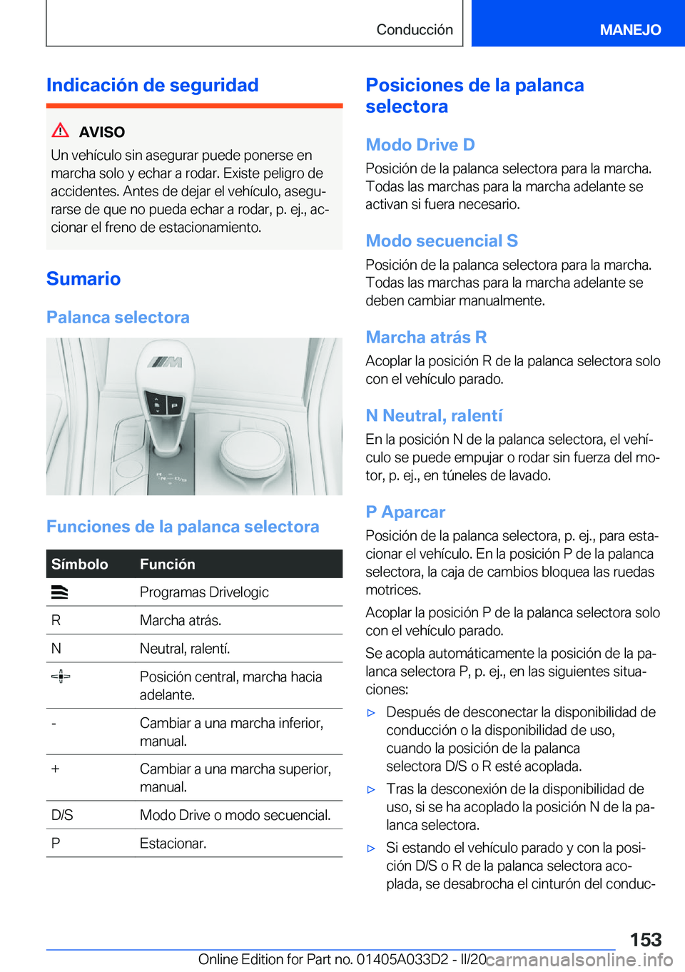 BMW X5 M 2020  Manuales de Empleo (in Spanish) �I�n�d�i�c�a�c�i�