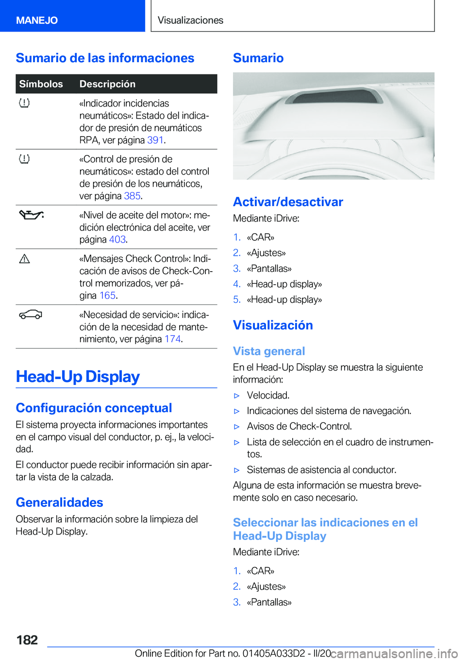 BMW X5 M 2020  Manuales de Empleo (in Spanish) �S�u�m�a�r�i�o��d�e��l�a�s��i�n�f�o�r�m�a�c�i�o�n�e�s�S�