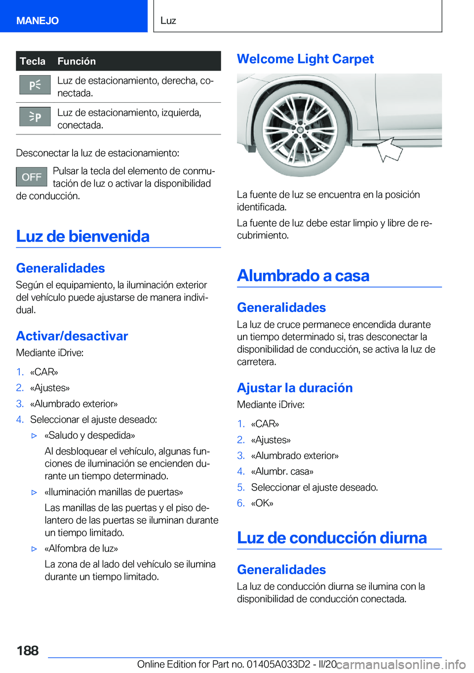 BMW X5 M 2020  Manuales de Empleo (in Spanish) �T�e�c�l�a�F�u�n�c�i�