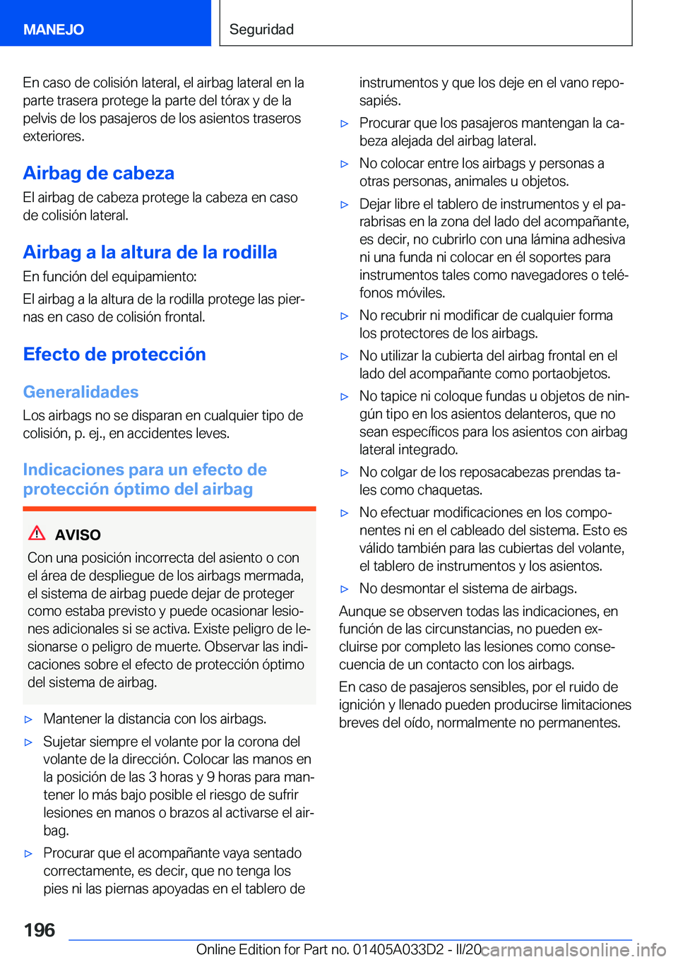 BMW X5 M 2020  Manuales de Empleo (in Spanish) �E�n��c�a�s�o��d�e��c�o�l�i�s�i�