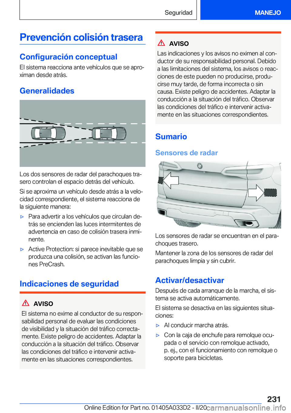 BMW X5 M 2020  Manuales de Empleo (in Spanish) �P�r�e�v�e�n�c�i�