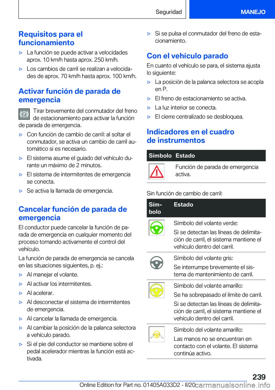 BMW X5 M 2020  Manuales de Empleo (in Spanish) �R�e�q�u�i�s�i�t�o�s��p�a�r�a��e�l
�f�u�n�c�i�o�n�a�m�i�e�n�t�o'x�L�a��f�u�n�c�i�