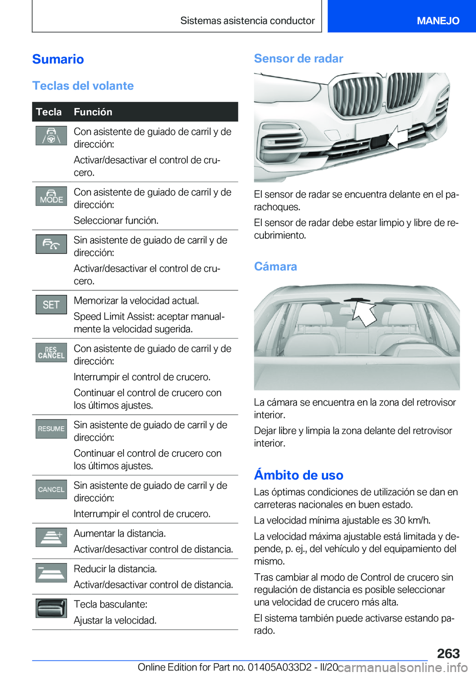 BMW X5 M 2020  Manuales de Empleo (in Spanish) �S�u�m�a�r�i�o�T�e�c�l�a�s��d�e�l��v�o�l�a�n�t�e�T�e�c�l�a�F�u�n�c�i�