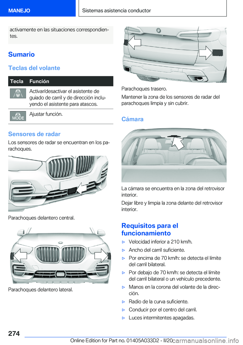 BMW X5 M 2020  Manuales de Empleo (in Spanish) �a�c�t�i�v�a�m�e�n�t�e��e�n��l�a�s��s�i�t�u�a�c�i�o�n�e�s��c�o�r�r�e�s�p�o�n�d�i�e�nª
�t�e�s�.
�S�u�m�a�r�i�o �T�e�c�l�a�s��d�e�l��v�o�l�a�n�t�e�T�e�c�l�a�F�u�n�c�i�