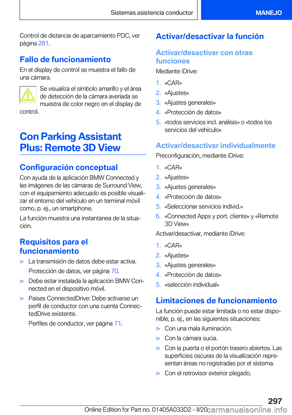 BMW X5 M 2020  Manuales de Empleo (in Spanish) �C�o�n�t�r�o�l��d�e��d�i�s�t�a�n�c�i�a��d�e��a�p�a�r�c�a�m�i�e�n�t�o��P�D�C�,��v�e�r�p�