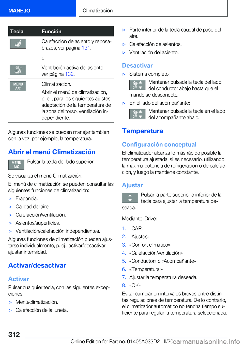 BMW X5 M 2020  Manuales de Empleo (in Spanish) �T�e�c�l�a�F�u�n�c�i�