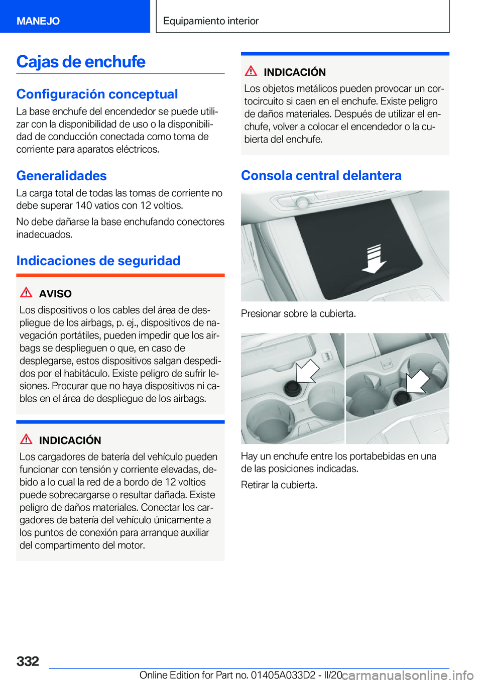 BMW X5 M 2020  Manuales de Empleo (in Spanish) �C�a�j�a�s��d�e��e�n�c�h�u�f�e
�C�o�n�f�i�g�u�r�a�c�i�