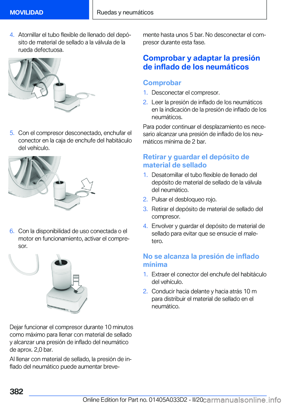 BMW X5 M 2020  Manuales de Empleo (in Spanish) �4�.�A�t�o�r�n�i�l�l�a�r��e�l��t�u�b�o��f�l�e�x�i�b�l�e��d�e��l�l�e�n�a�d�o��d�e�l��d�e�p�
