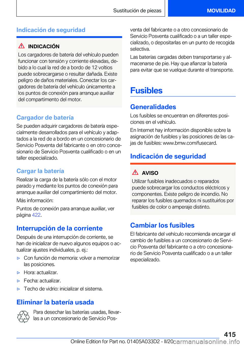 BMW X5 M 2020  Manuales de Empleo (in Spanish) �I�n�d�i�c�a�c�i�