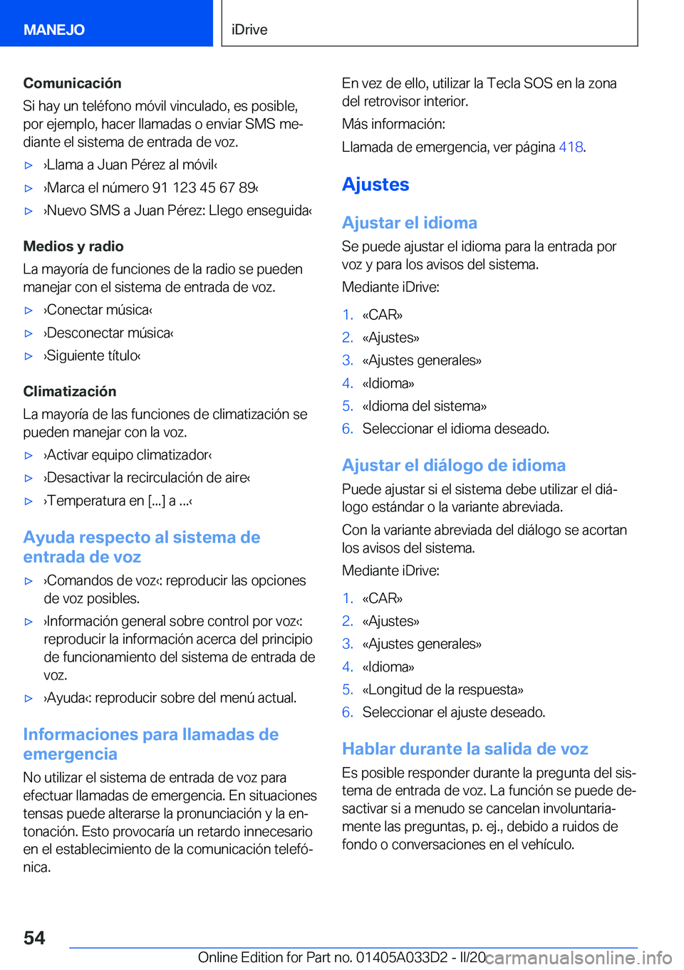 BMW X5 M 2020  Manuales de Empleo (in Spanish) �C�o�m�u�n�i�c�a�c�i�