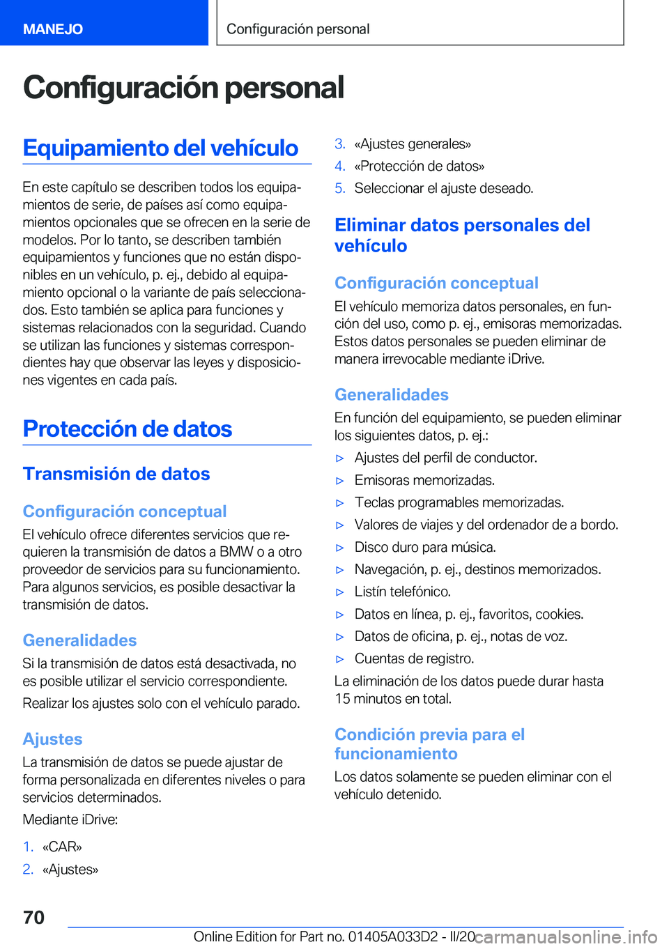 BMW X5 M 2020  Manuales de Empleo (in Spanish) �C�o�n�f�i�g�u�r�a�c�i�