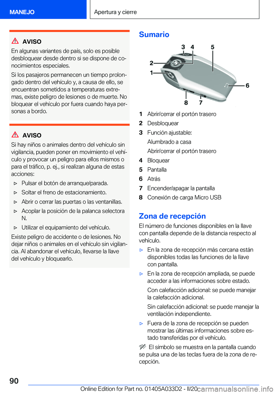 BMW X5 M 2020  Manuales de Empleo (in Spanish) �A�V�I�S�O
�E�n��a�l�g�u�n�a�s��v�a�r�i�a�n�t�e�s��d�e��p�a�