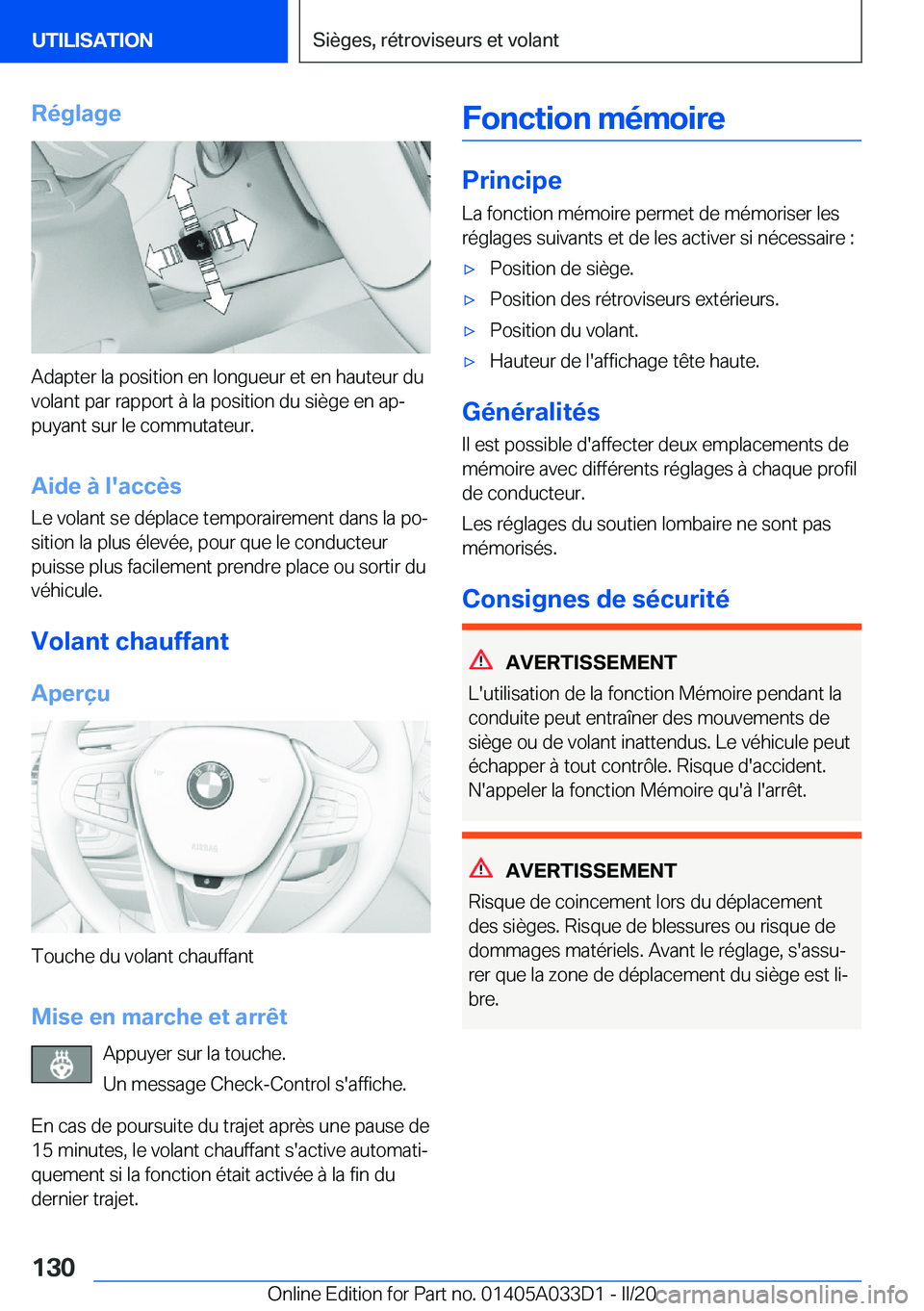 BMW X5 M 2020  Notices Demploi (in French) �R�é�g�l�a�g�e
�A�d�a�p�t�e�r��l�a��p�o�s�i�t�i�o�n��e�n��l�o�n�g�u�e�u�r��e�t��e�n��h�a�u�t�e�u�r��d�u
�v�o�l�a�n�t��p�a�r��r�a�p�p�o�r�t��