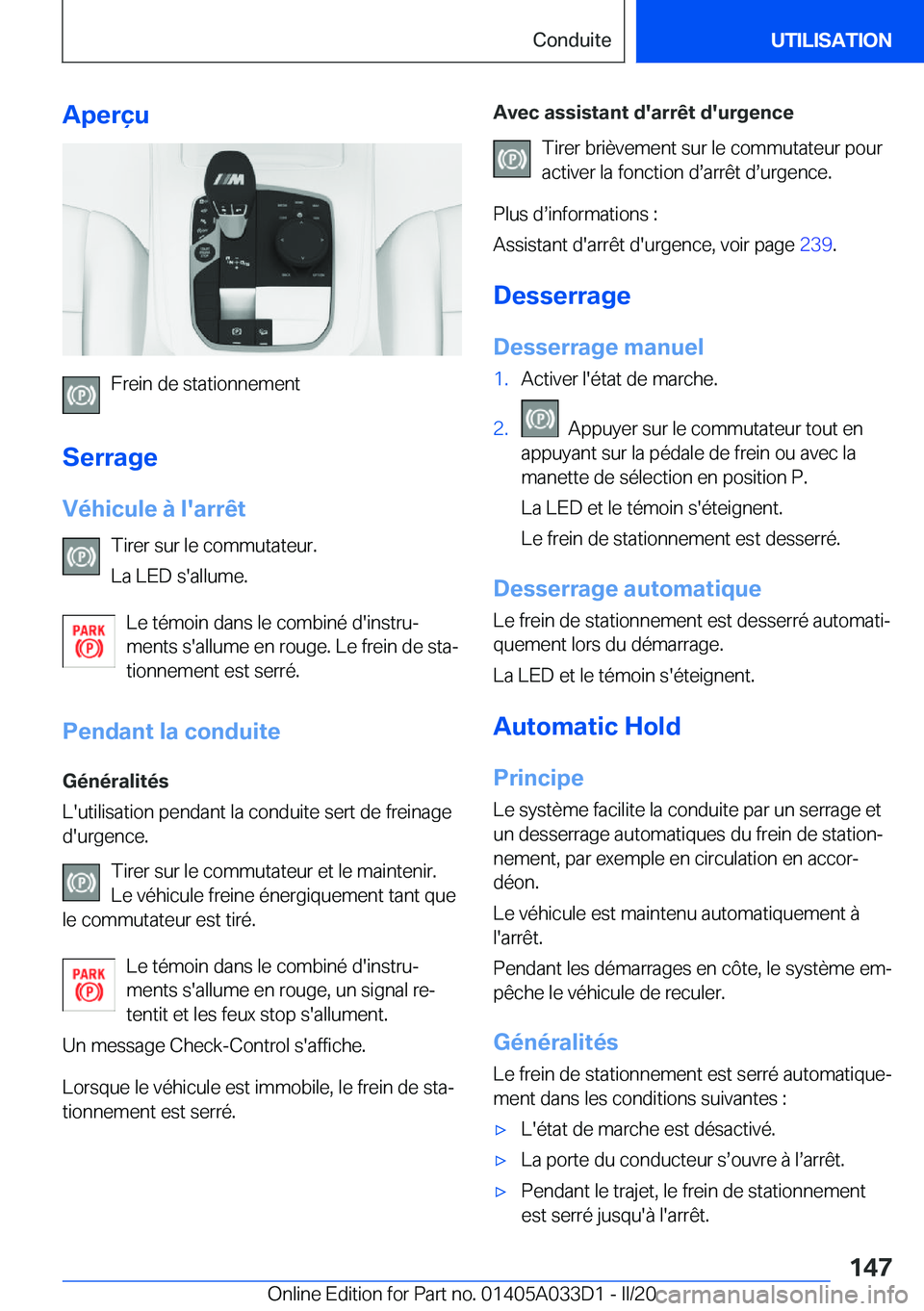 BMW X5 M 2020  Notices Demploi (in French) �A�p�e�r�ç�u
�F�r�e�i�n��d�e��s�t�a�t�i�o�n�n�e�m�e�n�t
�S�e�r�r�a�g�e
�V�é�h�i�c�u�l�e��