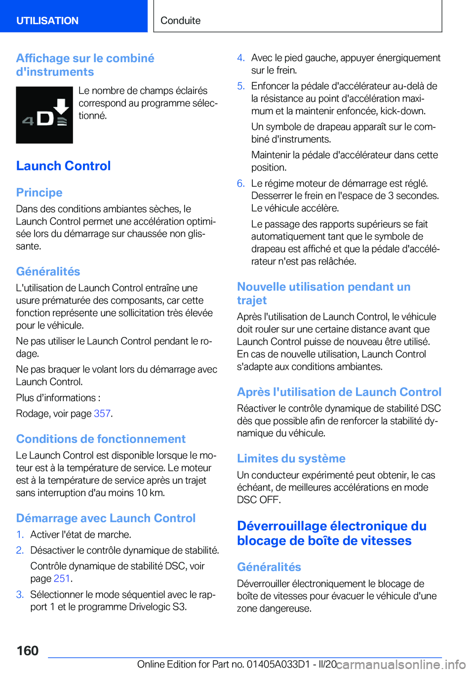 BMW X5 M 2020  Notices Demploi (in French) �A�f�f�i�c�h�a�g�e��s�u�r��l�e��c�o�m�b�i�n�é
�d�'�i�n�s�t�r�u�m�e�n�t�s
�L�e��n�o�m�b�r�e��d�e��c�h�a�m�p�s��é�c�l�a�i�r�é�s
�c�o�r�r�e�s�p�o�n�d��a�u��p�r�o�g�r�a�m�m�e��s�é�l�e�c