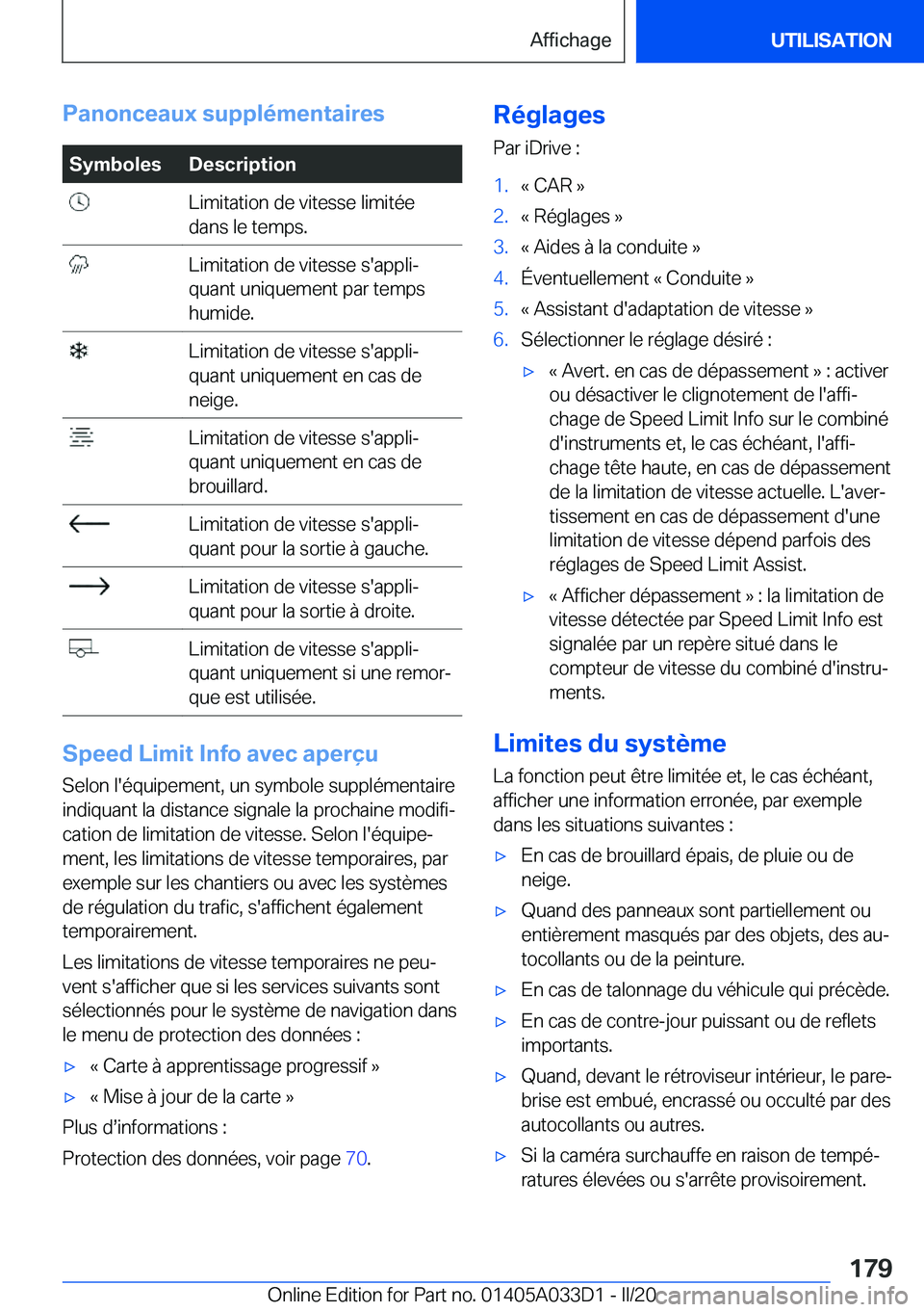BMW X5 M 2020  Notices Demploi (in French) �P�a�n�o�n�c�e�a�u�x��s�u�p�p�l�é�m�e�n�t�a�i�r�e�s�S�y�m�b�o�l�e�s�D�e�s�c�r�i�p�t�i�o�n��L�i�m�i�t�a�t�i�o�n��d�e��v�i�t�e�s�s�e��l�i�m�i�t�é�e
�d�a�n�s��l�e��t�e�m�p�s�.��L�i�m�i�t�a�t�i�