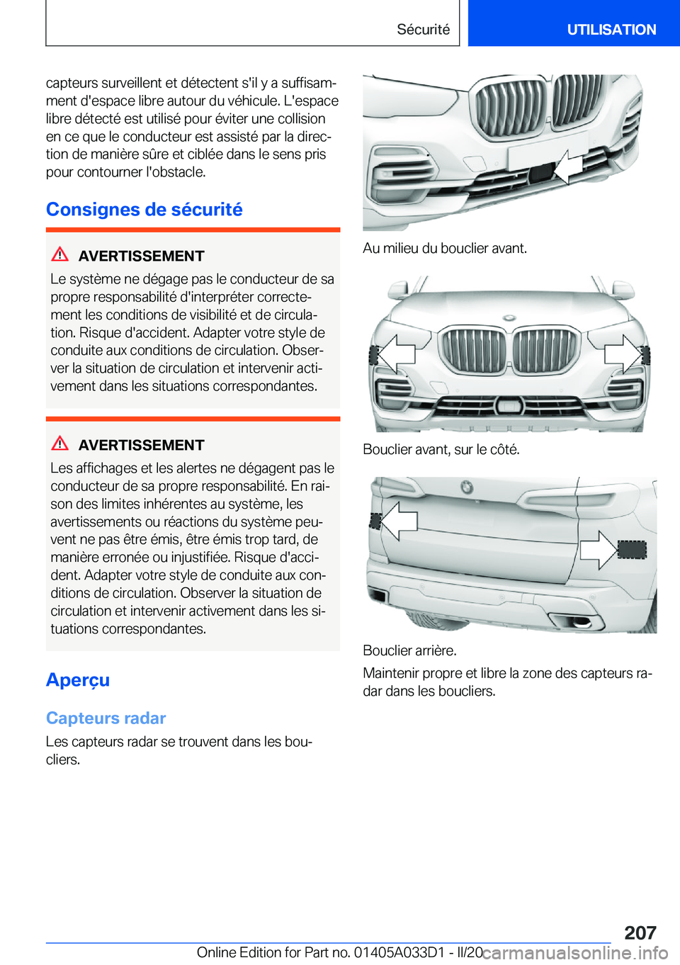 BMW X5 M 2020  Notices Demploi (in French) �c�a�p�t�e�u�r�s��s�u�r�v�e�i�l�l�e�n�t��e�t��d�é�t�e�c�t�e�n�t��s�'�i�l��y��a��s�u�f�f�i�s�a�mj
�m�e�n�t��d�'�e�s�p�a�c�e��l�i�b�r�e��a�u�t�o�u�r��d�u��v�é�h�i�c�u�l�e�.��L�&#