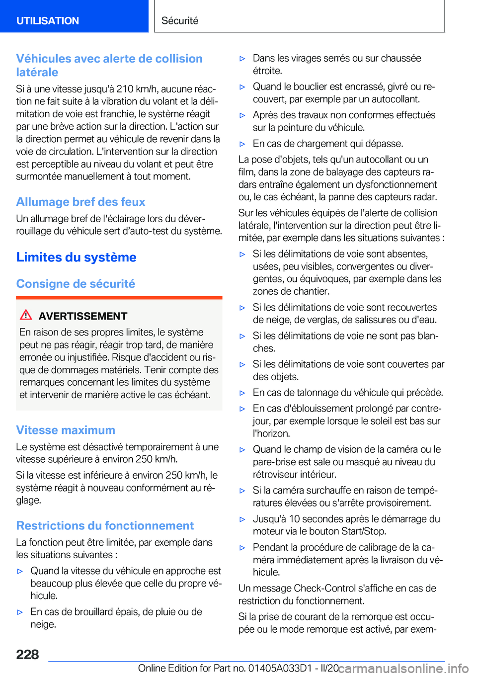 BMW X5 M 2020  Notices Demploi (in French) �V�é�h�i�c�u�l�e�s��a�v�e�c��a�l�e�r�t�e��d�e��c�o�l�l�i�s�i�o�n
�l�a�t�é�r�a�l�e
�S�i��