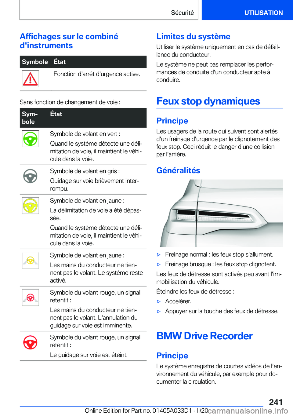 BMW X5 M 2020  Notices Demploi (in French) �A�f�f�i�c�h�a�g�e�s��s�u�r��l�e��c�o�m�b�i�n�é
�d�'�i�n�s�t�r�u�m�e�n�t�s�S�y�m�b�o�l�e�