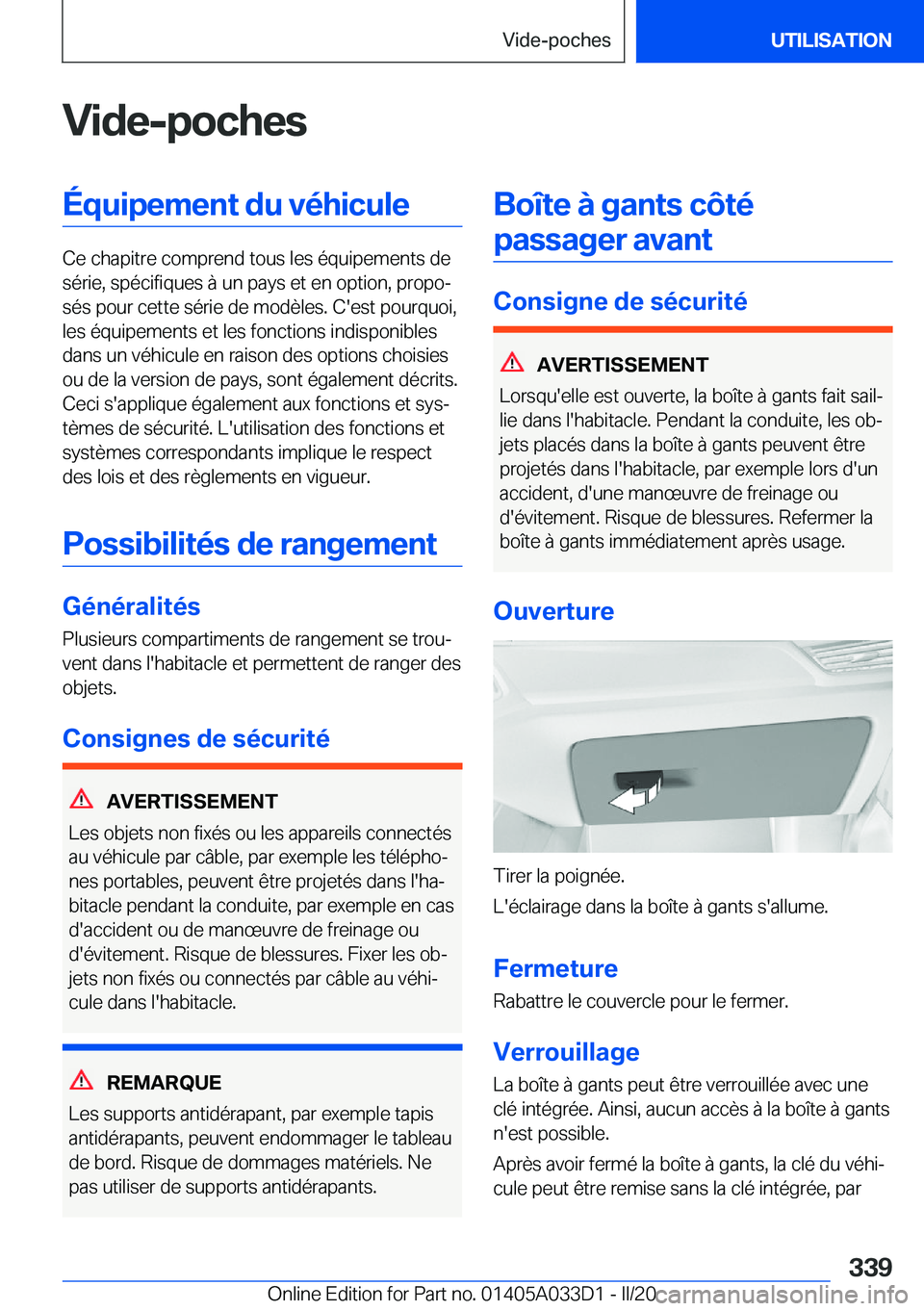 BMW X5 M 2020  Notices Demploi (in French) �V�i�d�e�-�p�o�c�h�e�s�