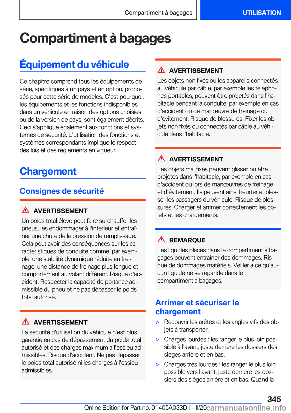 BMW X5 M 2020  Notices Demploi (in French) �C�o�m�p�a�r�t�i�m�e�n�t��