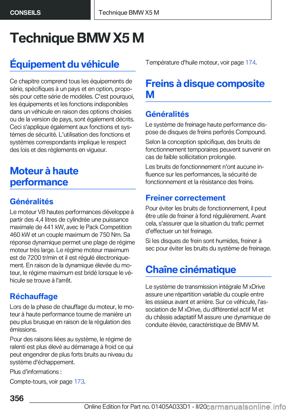 BMW X5 M 2020  Notices Demploi (in French) �T�e�c�h�n�i�q�u�e��B�M�W��X�5��M�