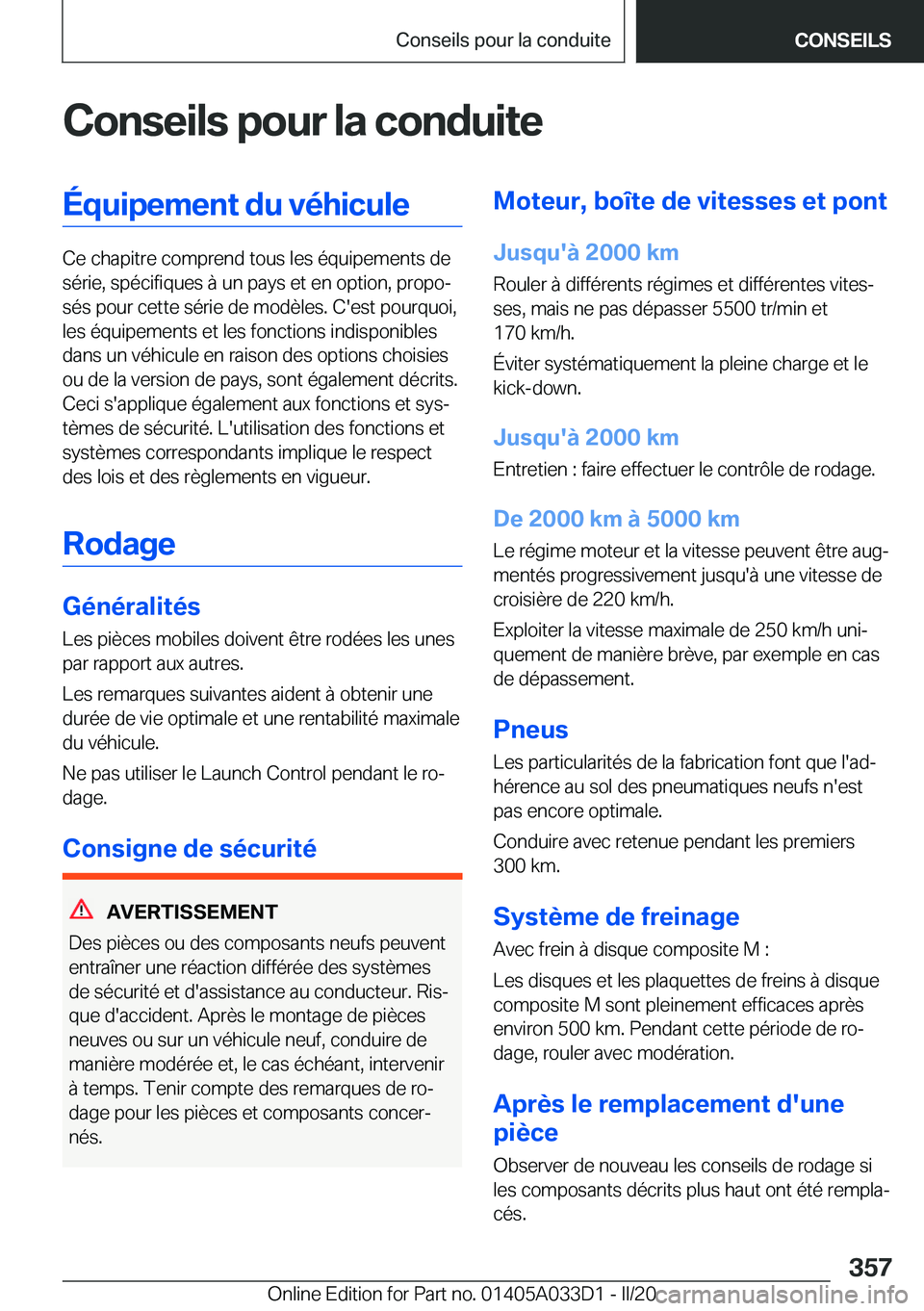 BMW X5 M 2020  Notices Demploi (in French) �C�o�n�s�e�i�l�s��p�o�u�r��l�a��c�o�n�d�u�i�t�e�