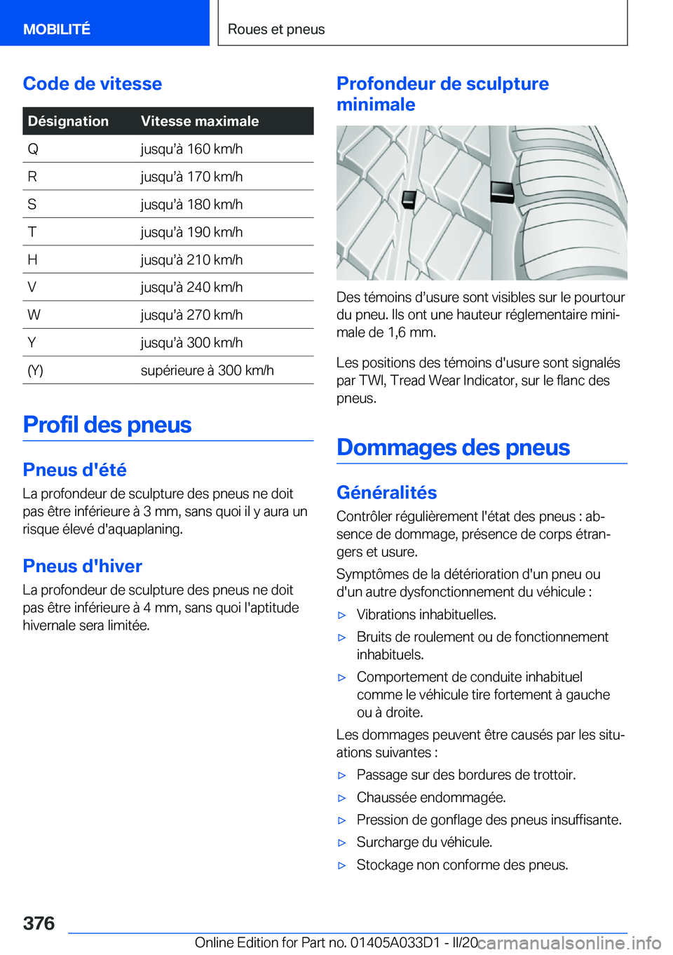 BMW X5 M 2020  Notices Demploi (in French) �C�o�d�e��d�e��v�i�t�e�s�s�e�D�é�s�i�g�n�a�t�i�o�n�V�i�t�e�s�s�e��m�a�x�i�m�a�l�e�Q�j�u�s�q�us�