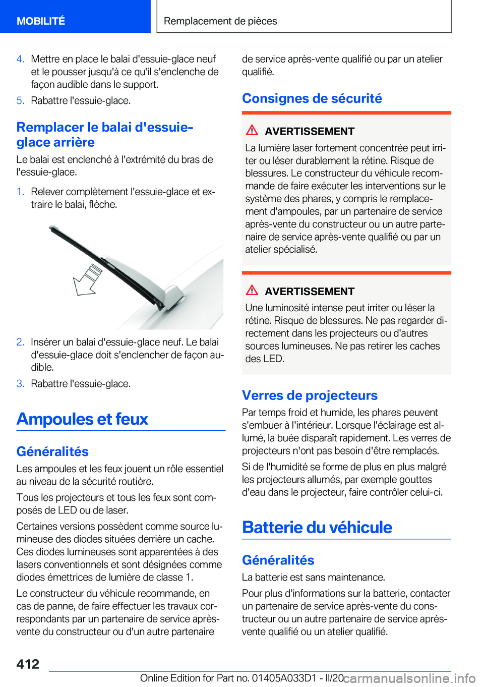 BMW X5 M 2020  Notices Demploi (in French) �4�.�M�e�t�t�r�e��e�n��p�l�a�c�e��l�e��b�a�l�a�i��d�'�e�s�s�u�i�e�-�g�l�a�c�e��n�e�u�f
�e�t��l�e��p�o�u�s�s�e�r��j�u�s�q�u�'�