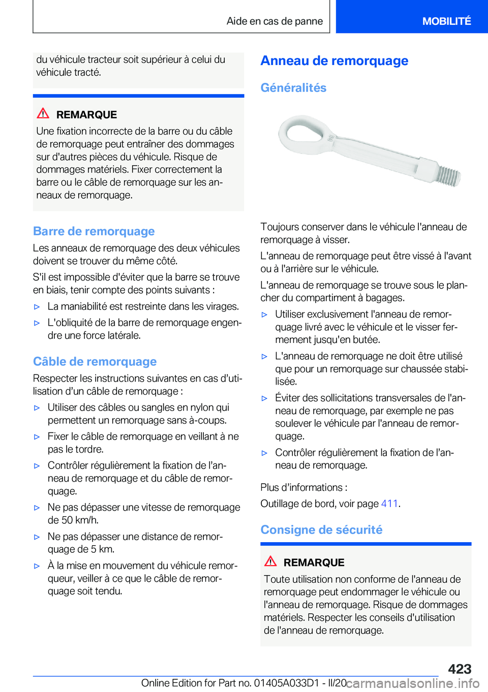 BMW X5 M 2020  Notices Demploi (in French) �d�u��v�é�h�i�c�u�l�e��t�r�a�c�t�e�u�r��s�o�i�t��s�u�p�é�r�i�e�u�r��