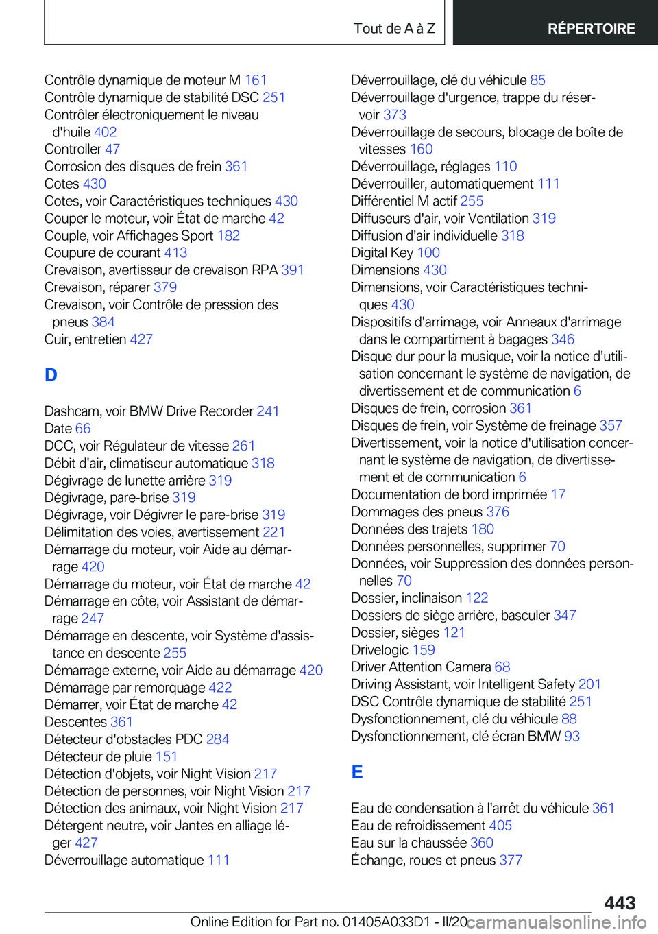 BMW X5 M 2020  Notices Demploi (in French) �C�o�n�t�r�