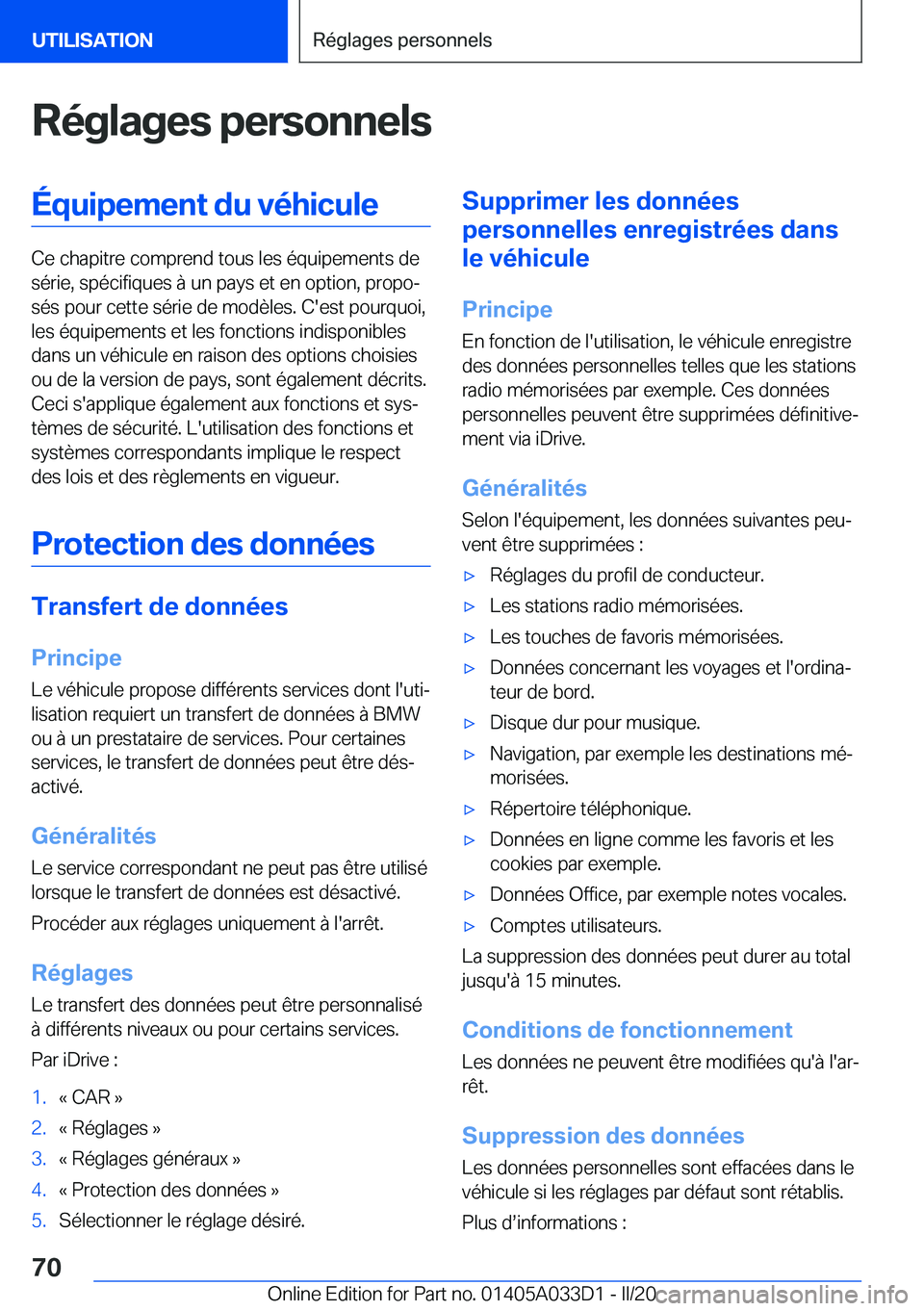 BMW X5 M 2020  Notices Demploi (in French) �R�é�g�l�a�g�e�s��p�e�r�s�o�n�n�e�l�s�