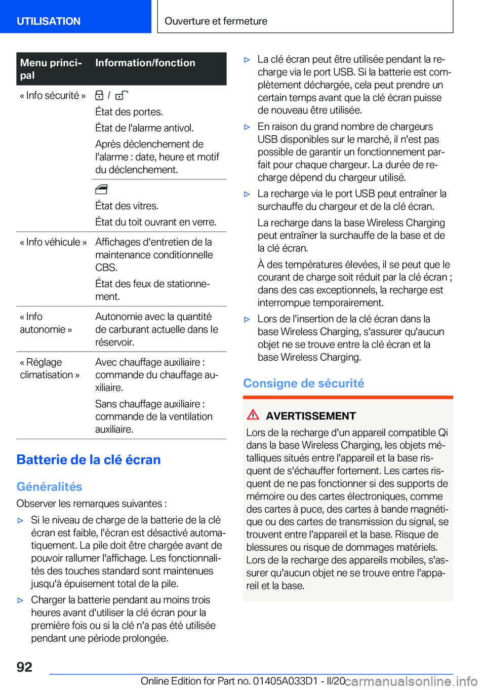 BMW X5 M 2020  Notices Demploi (in French) �M�e�n�u��p�r�i�n�c�ij
�p�a�l�I�n�f�o�r�m�a�t�i�o�n�/�f�o�n�c�t�i�o�n�k��I�n�f�o��s�é�c�u�r�i�t�é��{���/���
�