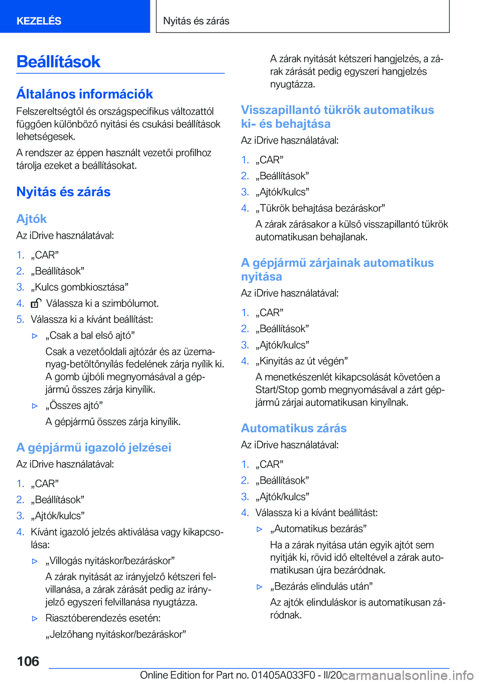 BMW X5 M 2020  Kezelési útmutató (in Hungarian) �B�e�