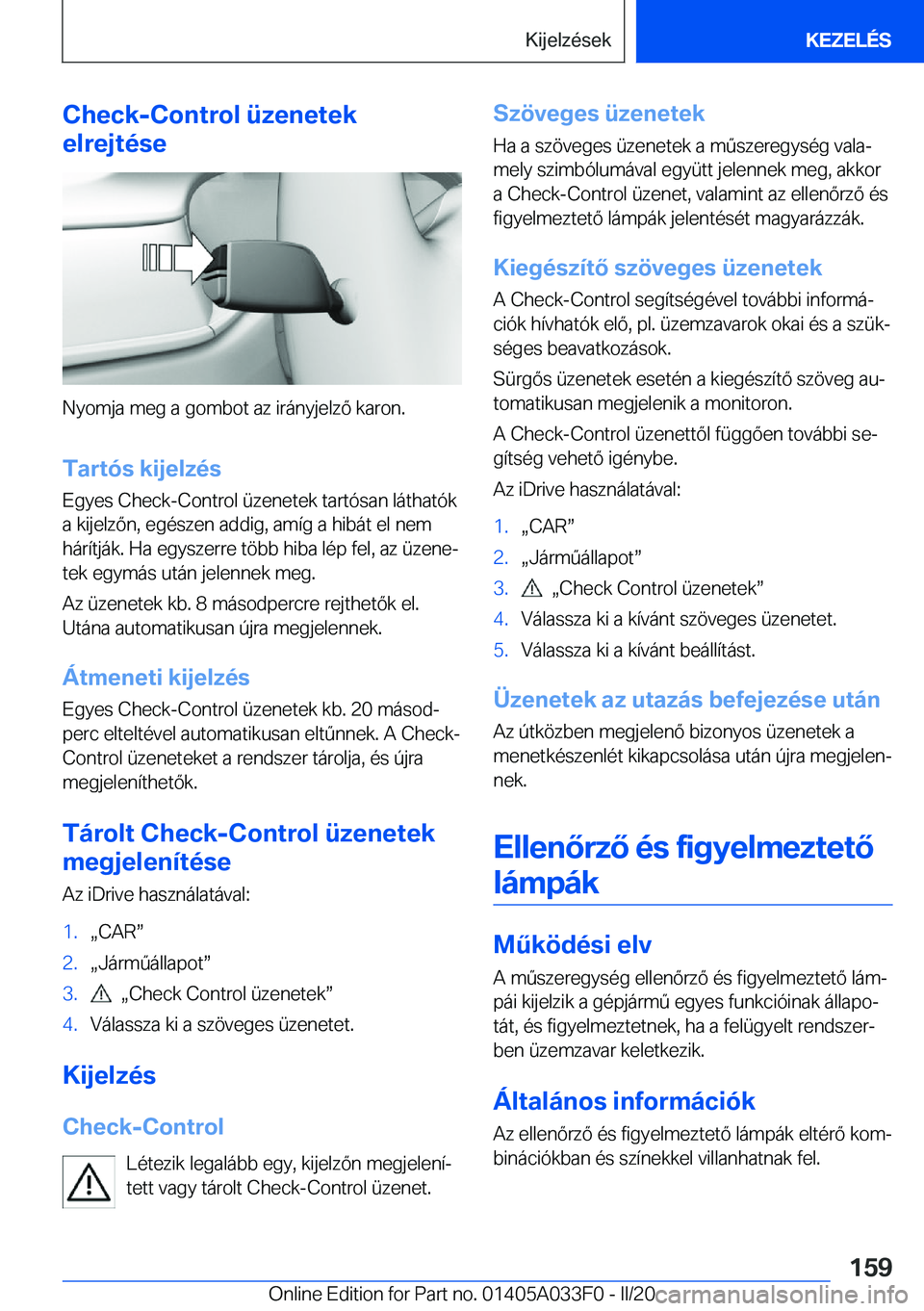 BMW X5 M 2020  Kezelési útmutató (in Hungarian) �C�h�e�c�k�-�C�o�n�t�r�o�l��